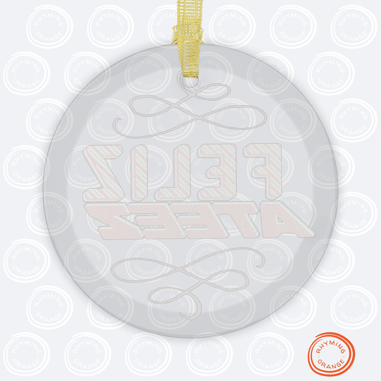 Ateez Glass Holiday Ornament, "Feliz Ateez" Scroll Design Christmas Ornament, Ateez Atiny Holiday Merch