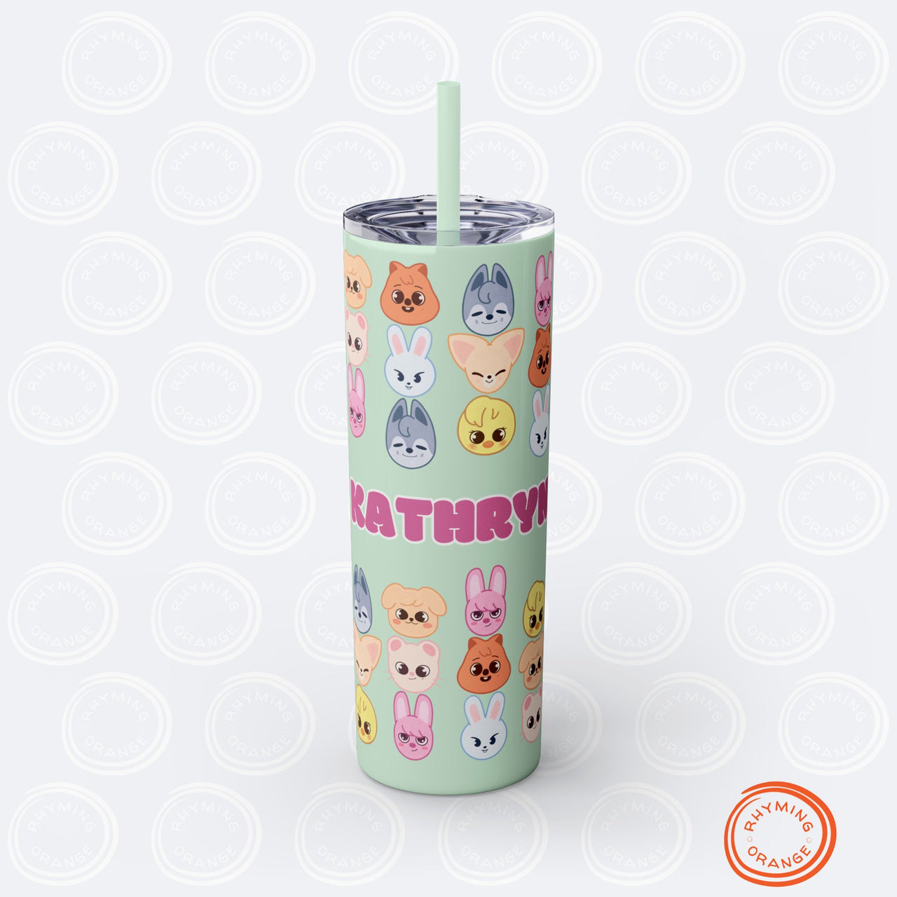 Custom Stray Kids SKZoo Tumbler w Straw, Personalized 20oz Skinny Insulated StrayKids mug, K-pop Fan Merch, SKZ BbokAri Leebit Bangchan gift