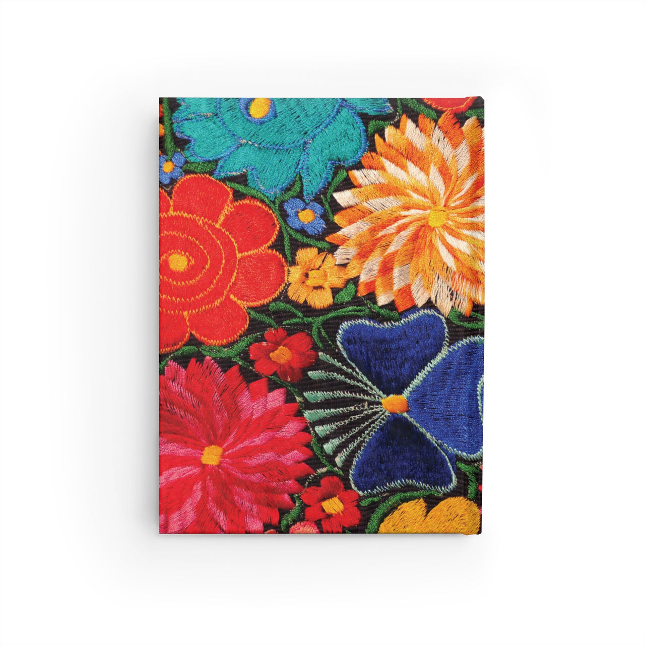 Vivid Embroidered Flowers and Leather Name Plate All-Over-Print Hardcover Journal, Matte with Lined or Blank Pages, Luxury Printed Cover