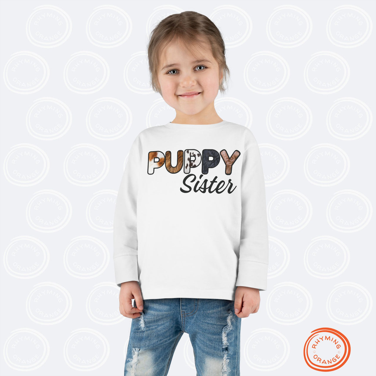 Dog Sister Toddler Tee, Long Sleeve Furry Letter Custom Tshirt Pet Sibling, Puppy Surprise Birthday Holiday Gift Girl Shirt, Family Pajamas