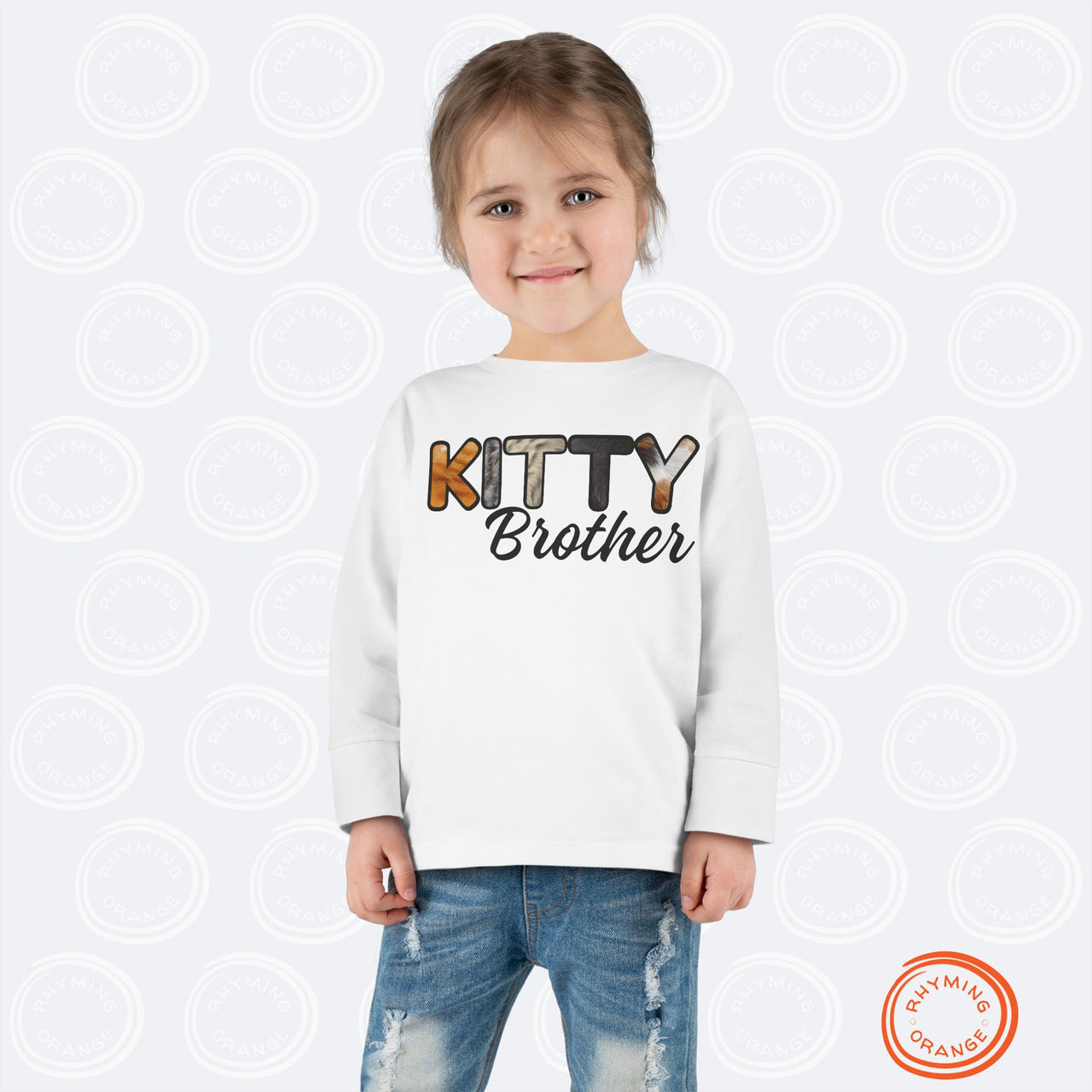 Cat Brother Toddler Tee, Long Sleeve Furry Letter Custom Tshirt Pet Sibling, Kitty Surprise Birthday Holiday Boy Shirt Gift, Family Pajamas