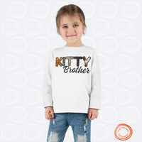 Thumbnail for Cat Brother Toddler Tee, Long Sleeve Furry Letter Custom Tshirt Pet Sibling, Kitty Surprise Birthday Holiday Boy Shirt Gift, Family Pajamas