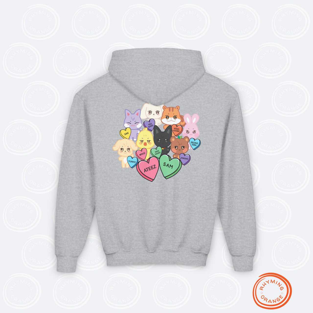 Personalized Aniteez Candy Hearts YOUTH Hoodie, ATEEZ Custom Valentine's Unisex Kids Sweatshirt, KPop Children's Merch