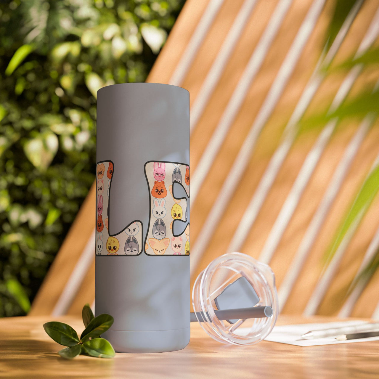 Personalized Stray Kids SKZoo Letters SKinny Tumbler, SKZ 20oz Custom Mug with Lid and Straw, StrayKids KPop Merch Bbokari BangChan Leebit