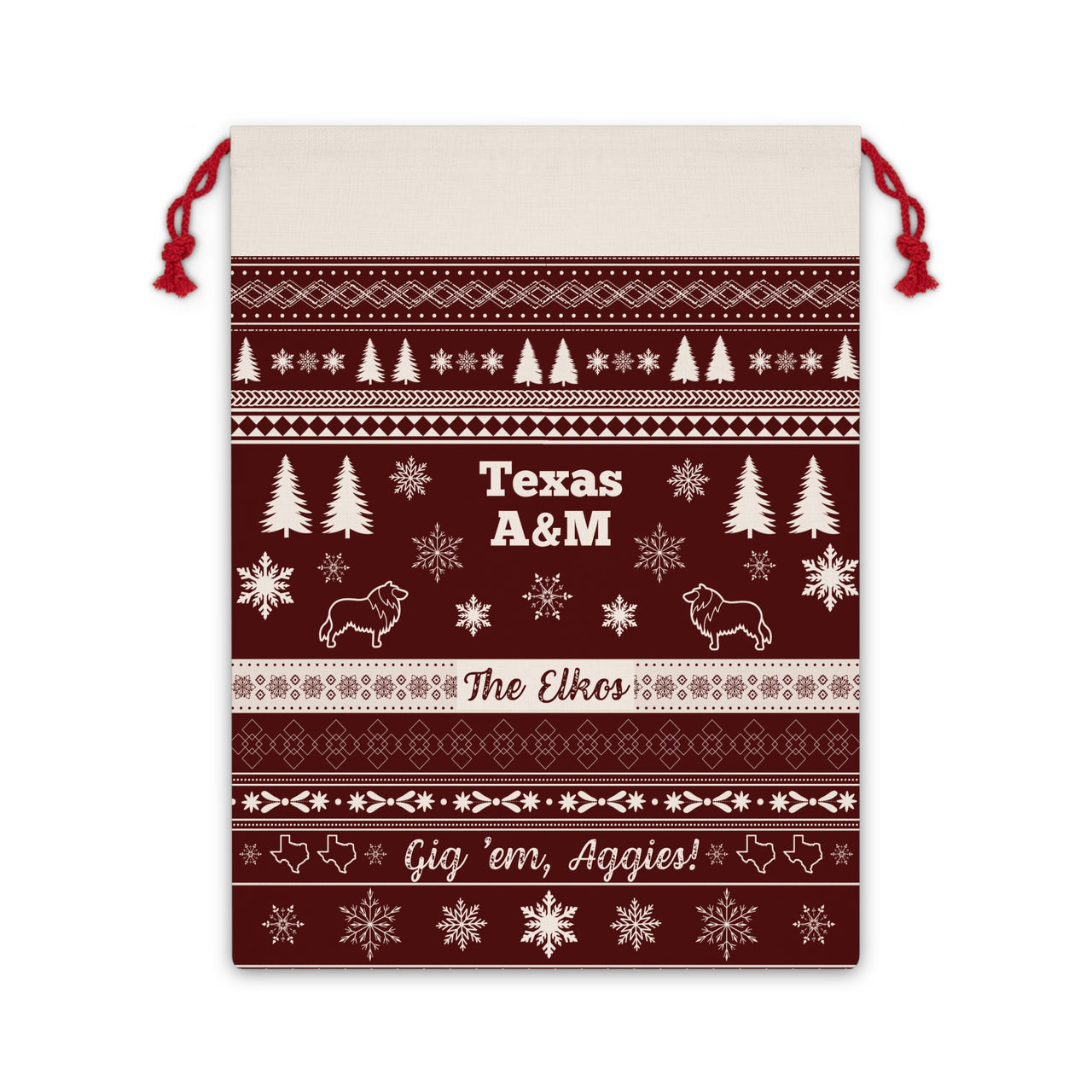 Personalized Texas A&M University Inspired Sweater Print Canvas Santa Sack Gift Bag