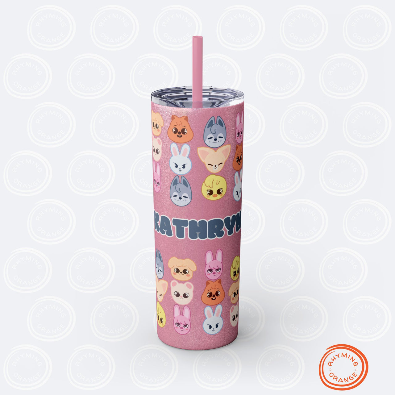 Custom Stray Kids SKZoo Tumbler w Straw, Personalized 20oz Skinny Insulated StrayKids mug, K-pop Fan Merch, SKZ BbokAri Leebit Bangchan gift