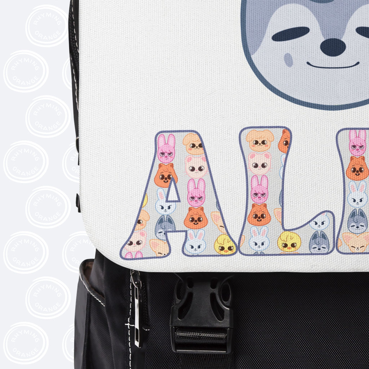 Personalized Stray Kids Shoulder Backpack. Custom Name and SKZoo Character Design Unisex Casual Canvas Top Flap Bag, StrayKids KPop Merch