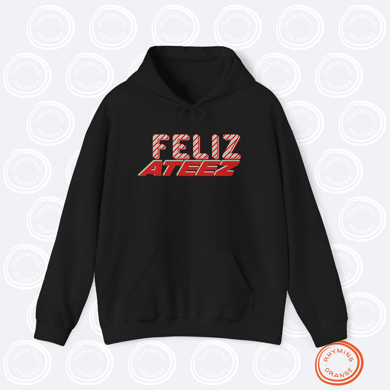 Ateez Holiday Hoodie, "Feliz Ateez" Christmas Unisex Hooded Sweatshirt