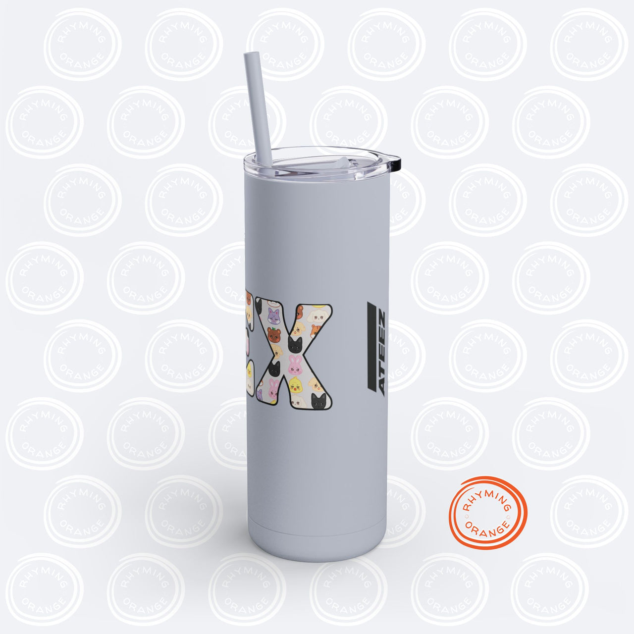 Personalized Aniteez Letters Skinny Tumbler, Ateez Custom 20oz Mug with Lid and Straw, KPop Merch Insulated Tumbler