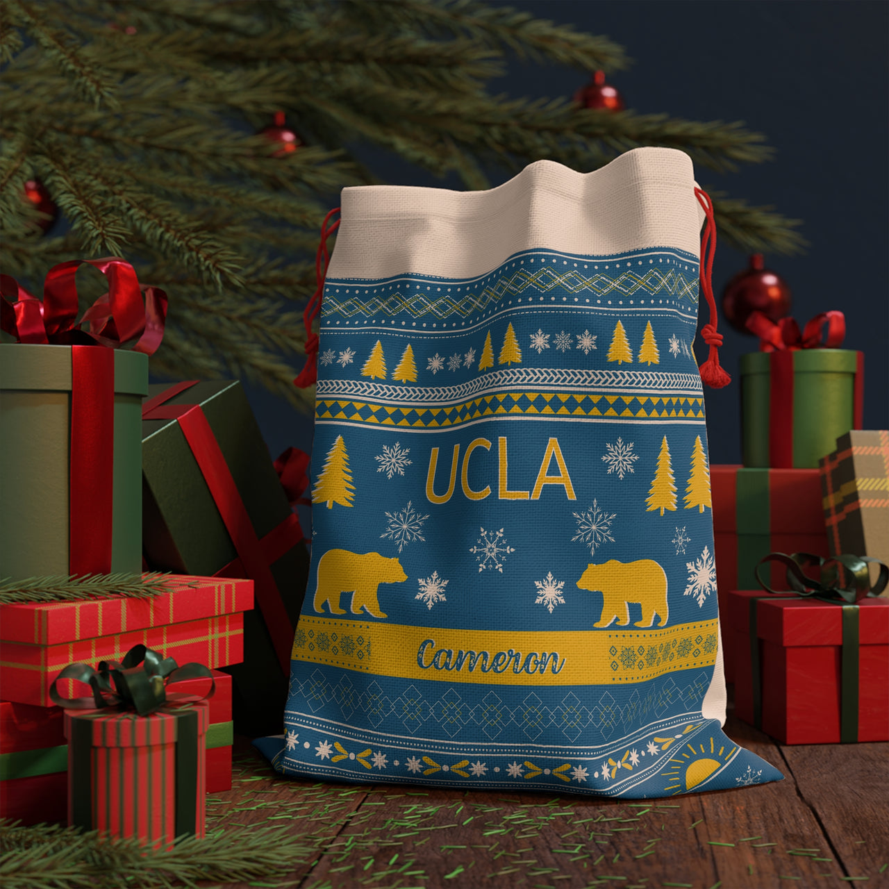 Personalized UCLA Bruins Sweater Print Giant Santa Sack Canvas Gift Bag