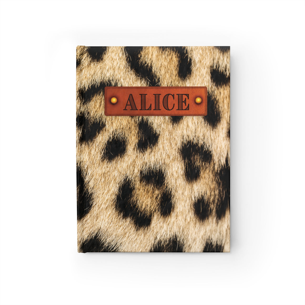 Cheetah Fur and Leather Name Plate All-Over-Print Hardcover Journal, Matte with Lined or Blank Pages, Luxury Look Printed Cover