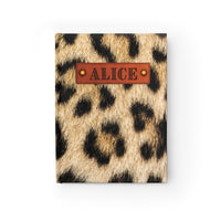 Thumbnail for Cheetah Fur and Leather Name Plate All-Over-Print Hardcover Journal, Matte with Lined or Blank Pages, Luxury Look Printed Cover