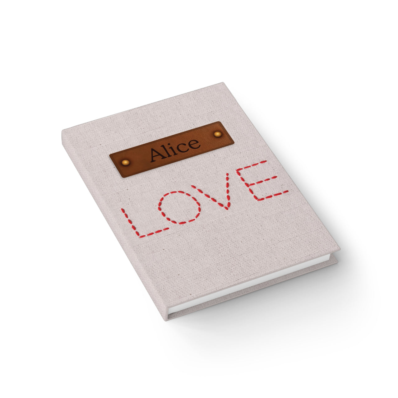 LOVE Embroidered and Leather Name Plate All-Over-Print Hardcover Journal, Matte with Lined or Blank Pages, Luxury Look Printed Cover