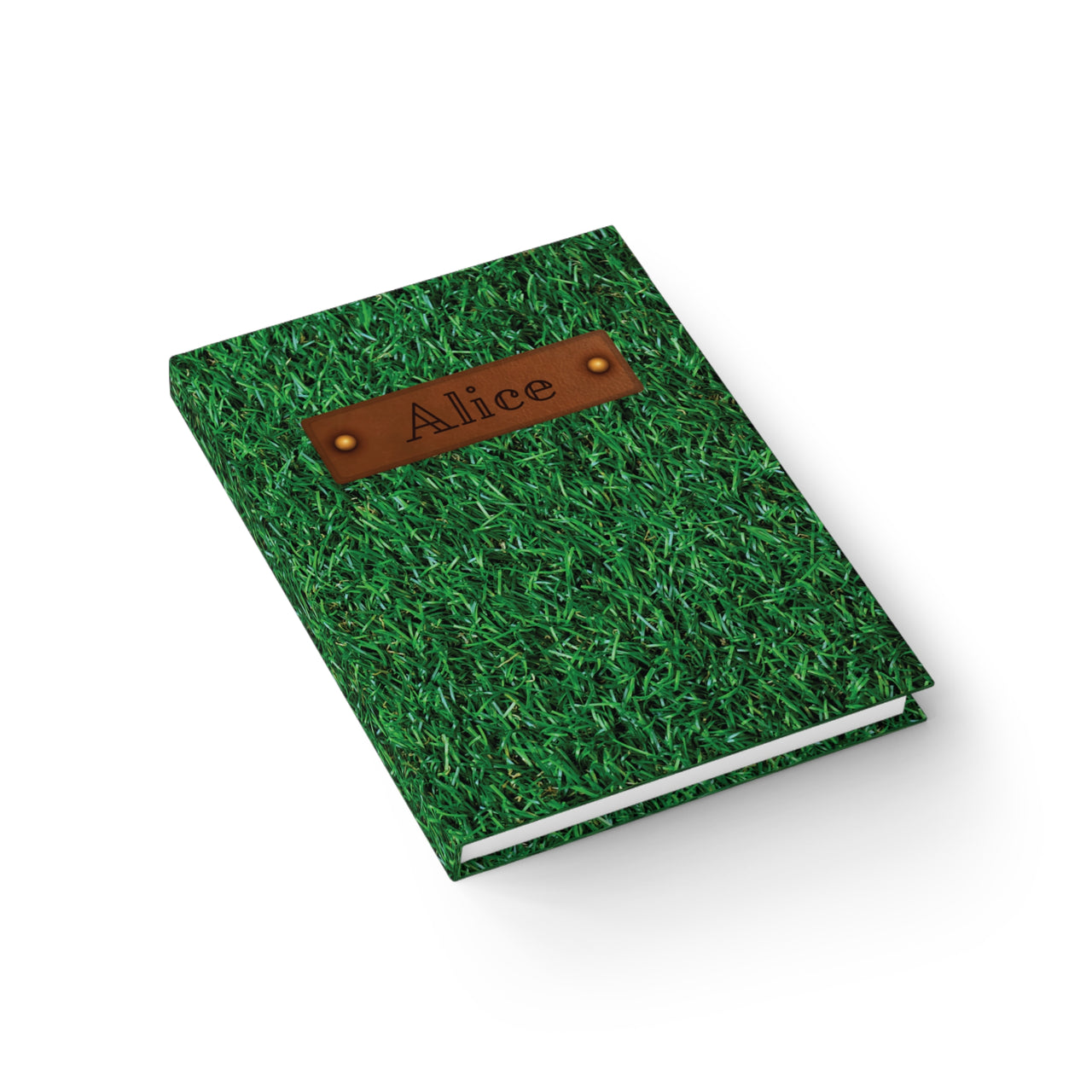 Grass and Leather Name Plate All-Over-Print Hardcover Journal, Matte with Lined or Blank Pages, Luxury Printed Cover