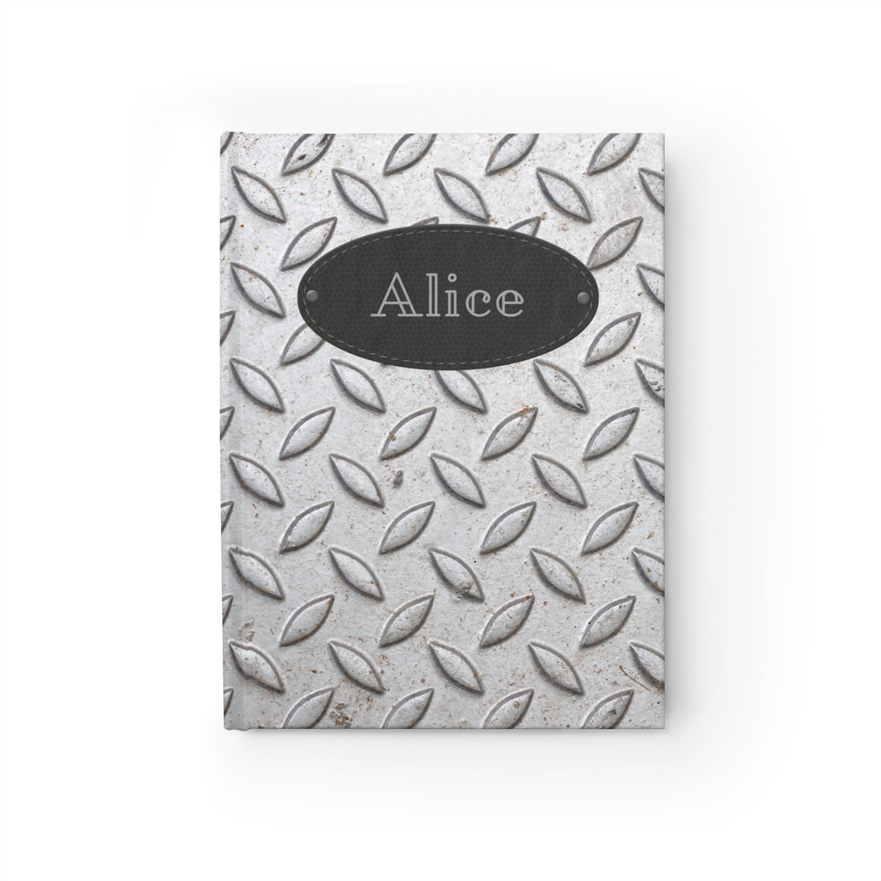 Steel and Leather Name Plate All-Over-Print Hardcover Journal Matte with Lined or Blank Pages, Luxury Look Printed Cover