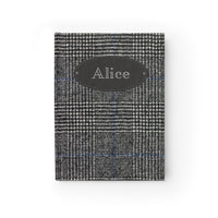 Thumbnail for Large Checked Tweed and Leather Name Plate All-Over-Print Hardcover Journal, Matte with Lined or Blank Pages, Luxury Printed Cover