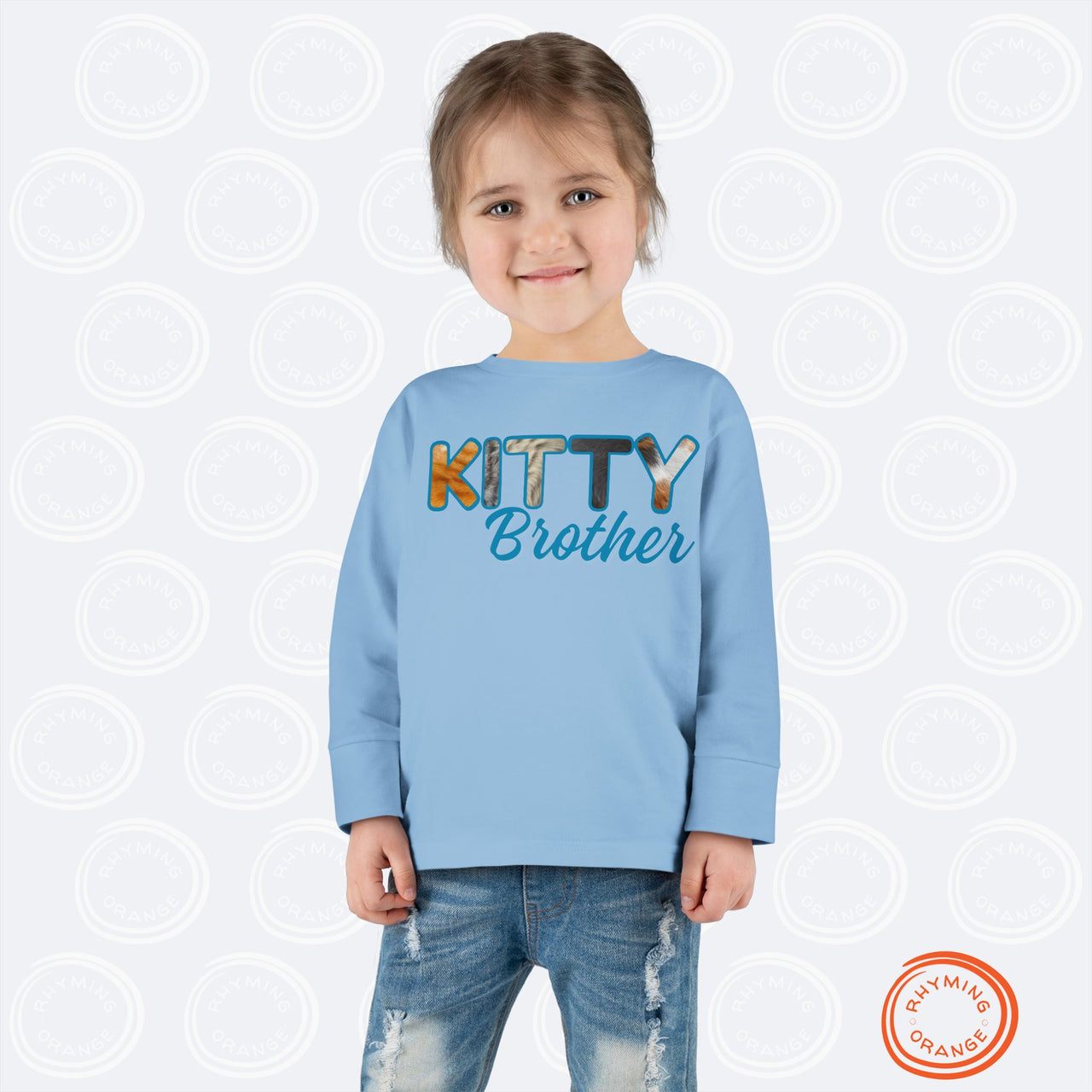 Custom Toddler Tee for Cat Brother or Sister, Long Sleeve Furry Letter Pet Sibling, Birthday Baby Shower Gift, Mom Gift, Family Pajamas