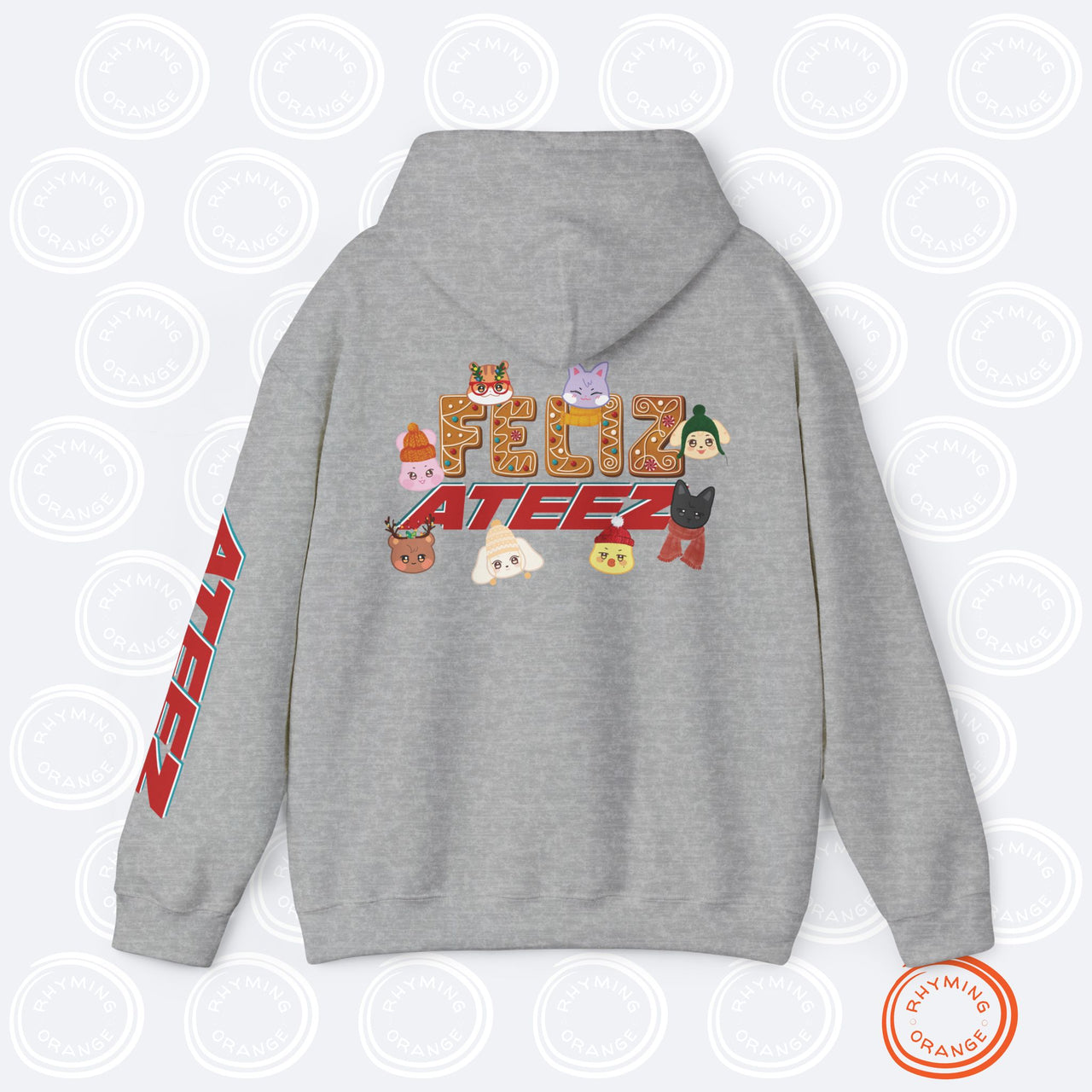 Personalized Aniteez "Feliz Ateez" Holiday Hoodie, Ateez Gingerbread Christmas Hooded Sweatshirt