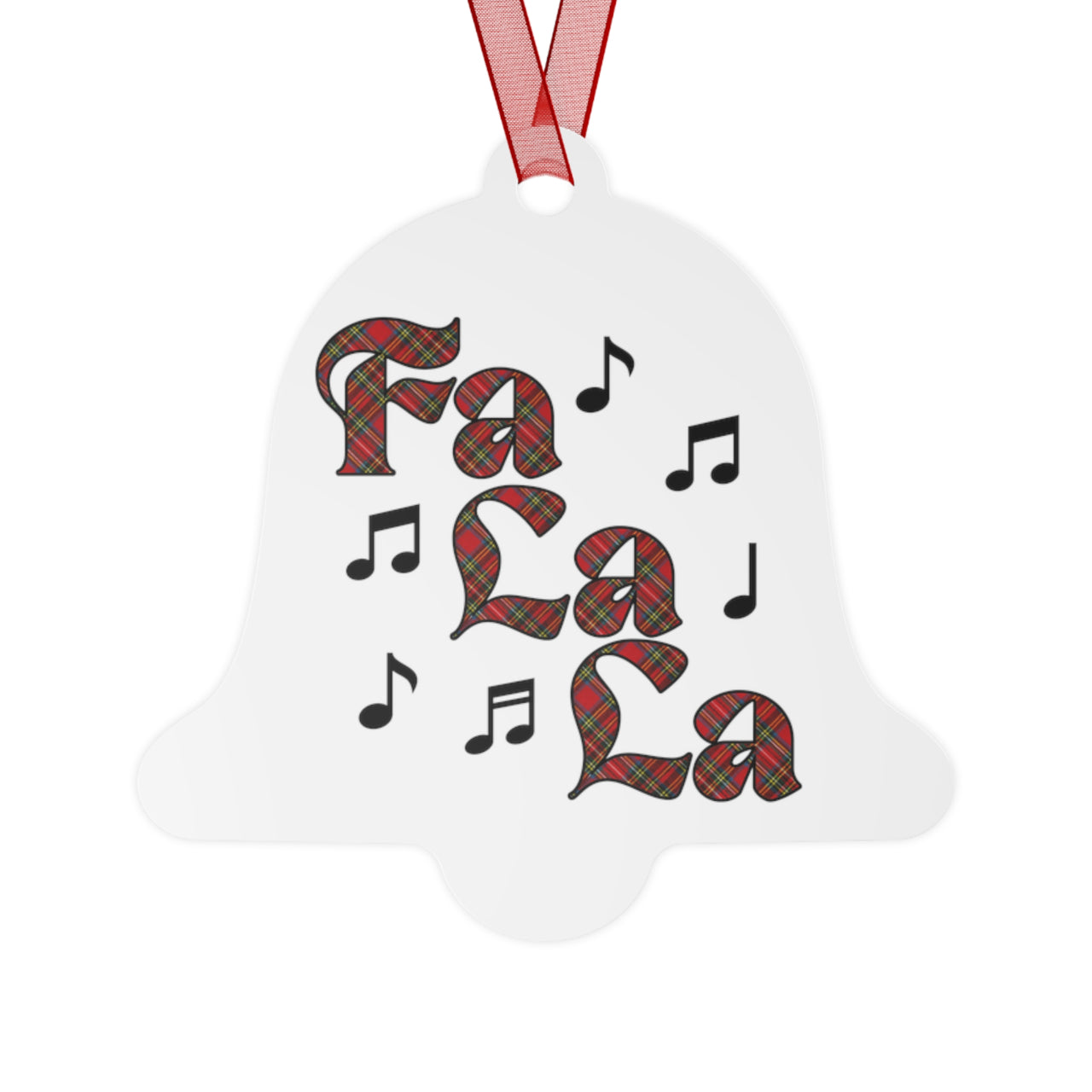 Personalized Holiday Song Metal Ornament, Christmas Plaid "Fa La La" Music Notes Ornament, Band Choir Orchestra Teacher Director Gift