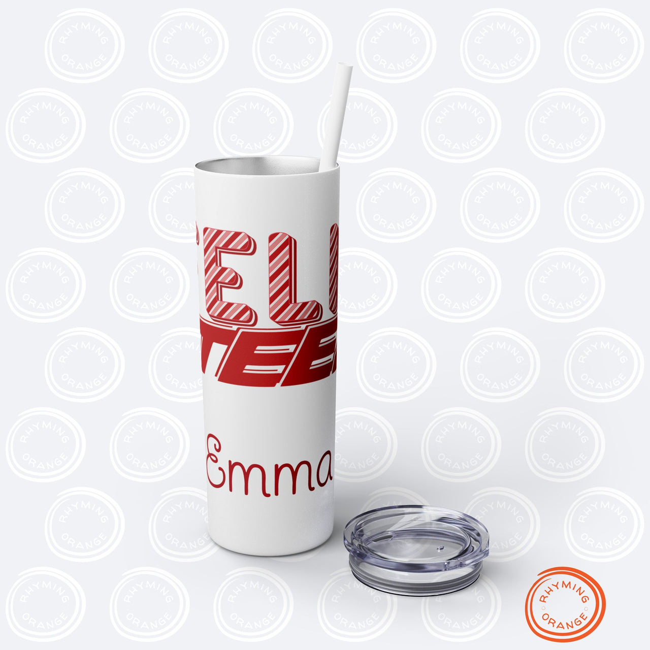 Personalized Ateez Holiday Insulated Tumbler, Custom "Feliz Ateez" Peppermint Stripe Skinny Tumbler with Straws, KPop Christmas Atiny Merch