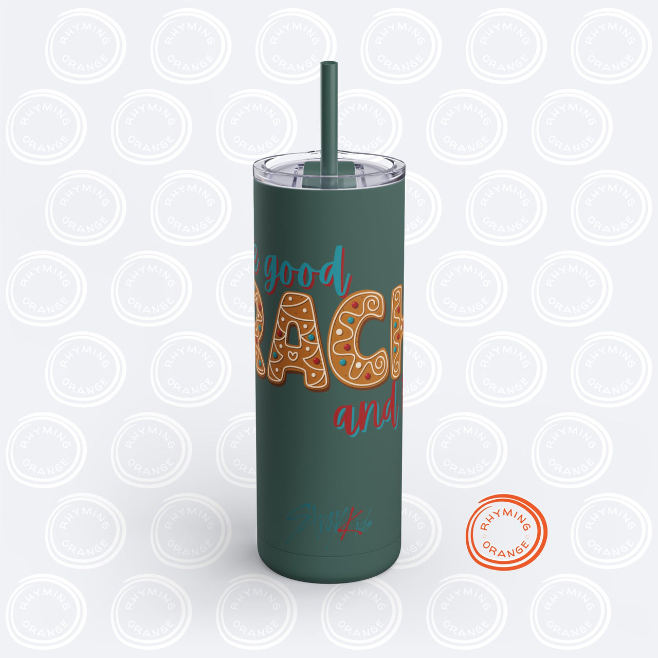 3Racha Holiday Skinny Tumbler, Stray Kids "Look Good & Tasty" 20oz Mug with Lid and Straw, SKZ KPop Merch, StrayKids Changbin Bangchan Han