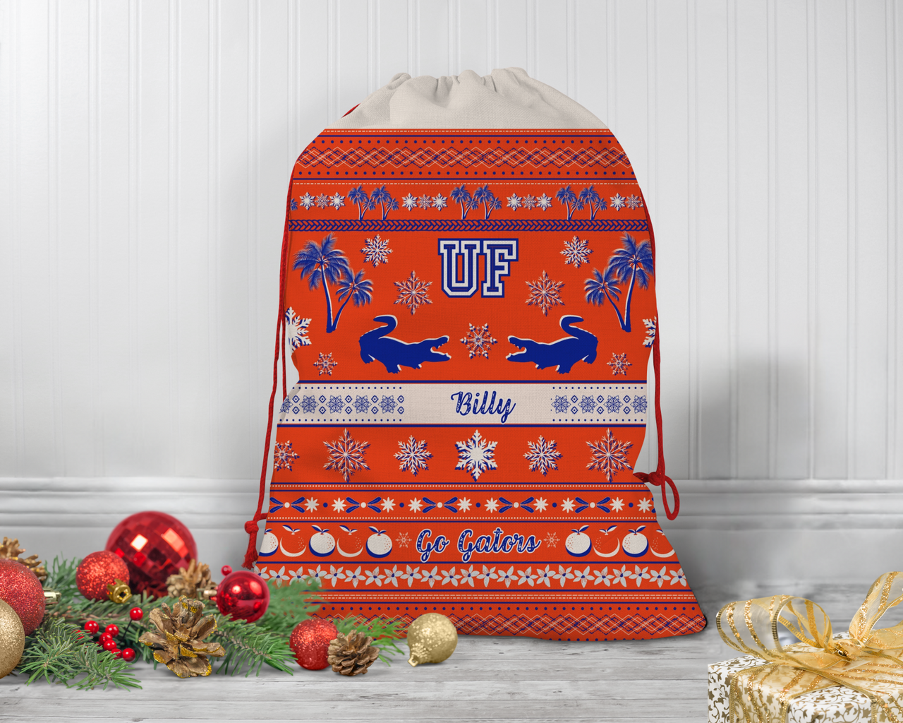 Personalized Go Gators Florida Christmas Sweater Print Santa Sack Gift Bag