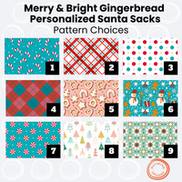 Thumbnail for Gingerbread Name Merry & Bright Custom Canvas Santa Sacks, Personalized Colorful Christmas Gift Bag, Turquoise Red Holiday Wrapping