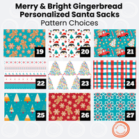 Thumbnail for Gingerbread Name Merry & Bright Custom Canvas Santa Sacks, Personalized Colorful Christmas Gift Bag, Turquoise Red Holiday Wrapping