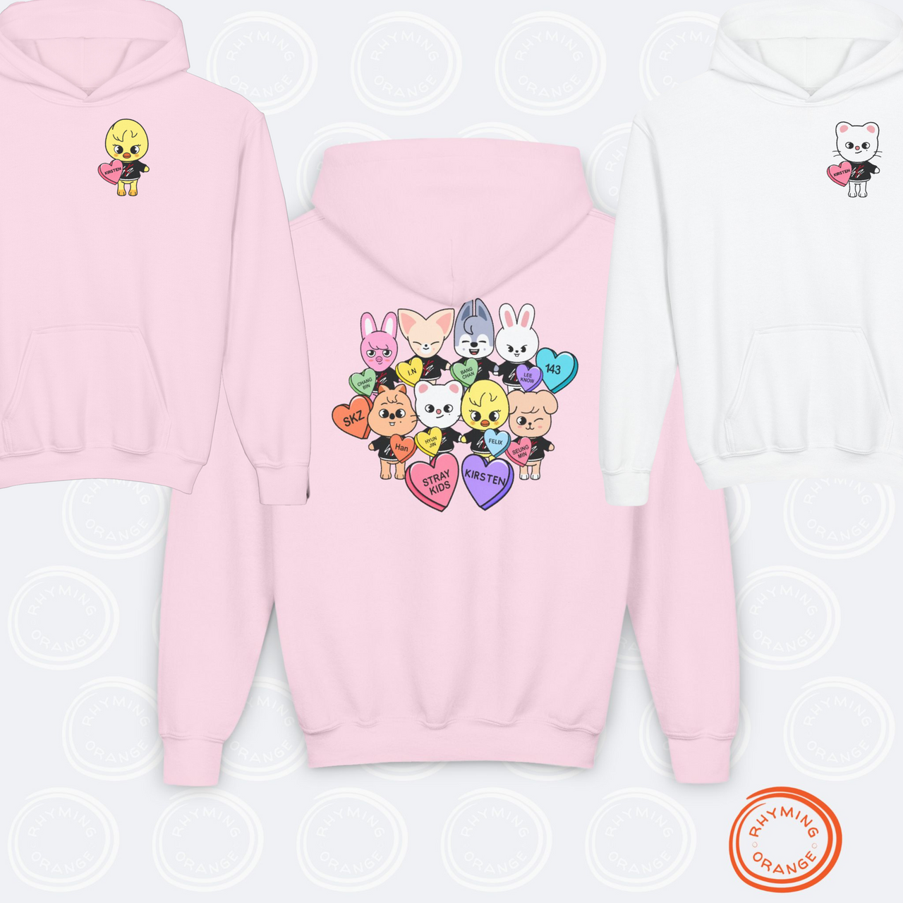 Personalized SKZoo Candy Hearts YOUTH Hoodie, Stray Kids Custom Valentine's Unisex Kids Sweatshirt, StrayKids SKZ KPop Children's Merch