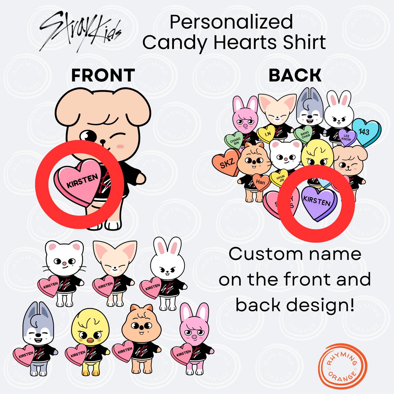 Personalized SKZoo Candy Hearts YOUTH Hoodie, Stray Kids Custom Valentine's Unisex Kids Sweatshirt, StrayKids SKZ KPop Children's Merch