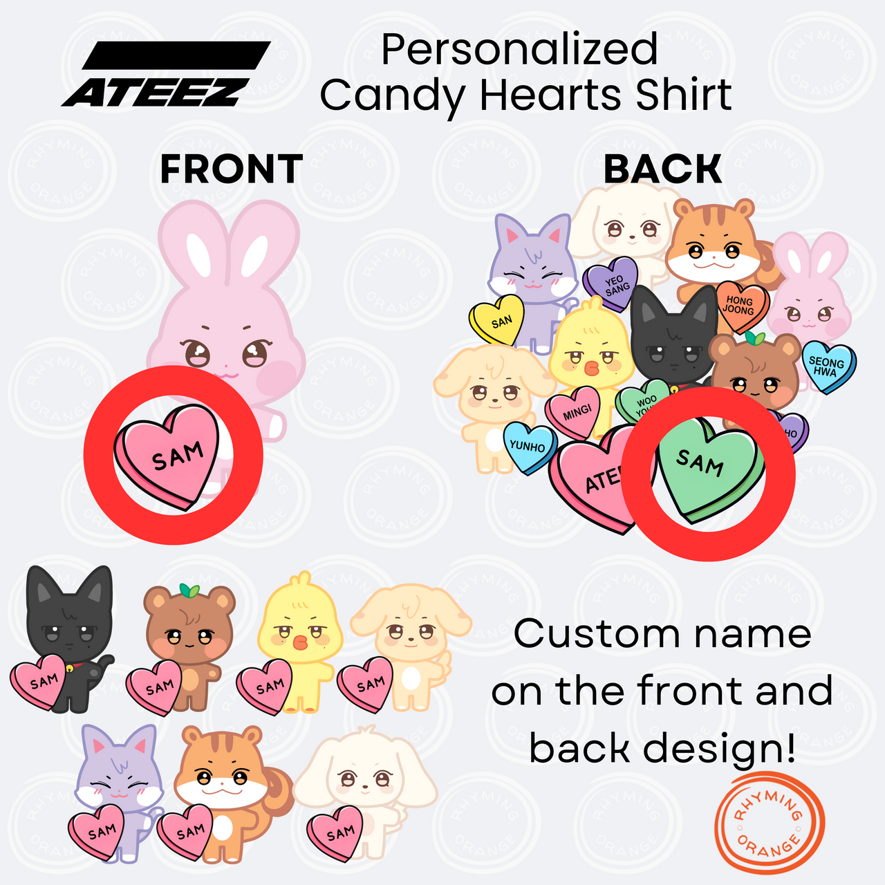 Personalized Aniteez Candy Hearts YOUTH Hoodie, ATEEZ Custom Valentine's Unisex Kids Sweatshirt, KPop Children's Merch