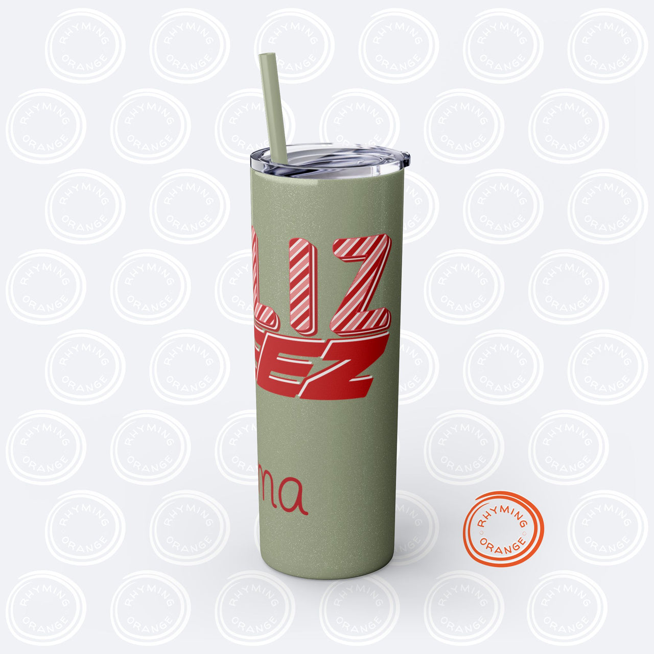 Personalized Ateez Holiday Insulated Tumbler, Custom "Feliz Ateez" Peppermint Stripe Skinny Tumbler with Straws, KPop Christmas Atiny Merch