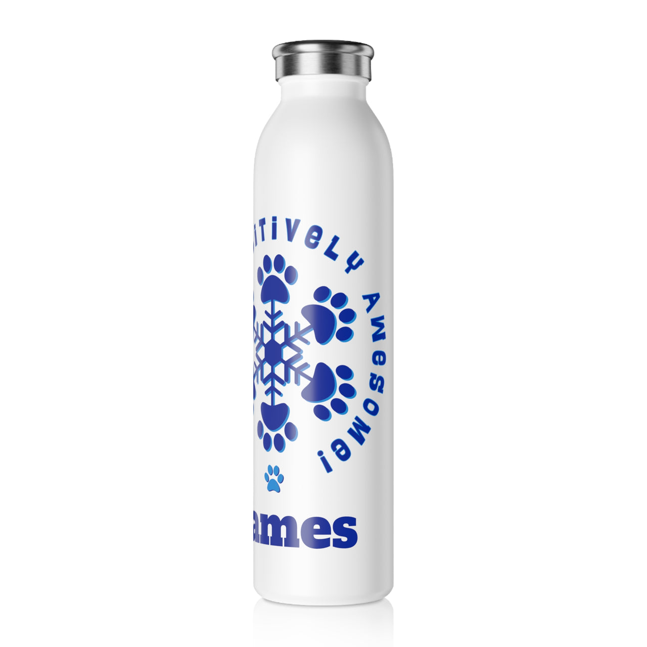 Personalized "PAW-sitively Awesome" Slim Water Bottle, Custom Paw Print Snowflake Stainless Drinkware, Appreciation Christmas Holiday Gift