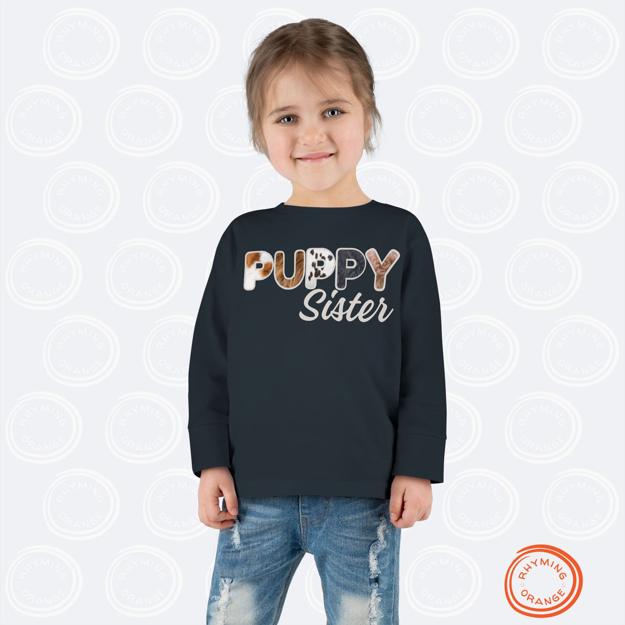 Dog Sister Toddler Tee, Long Sleeve Furry Letter Custom Tshirt Pet Sibling, Puppy Surprise Birthday Holiday Gift Girl Shirt, Family Pajamas