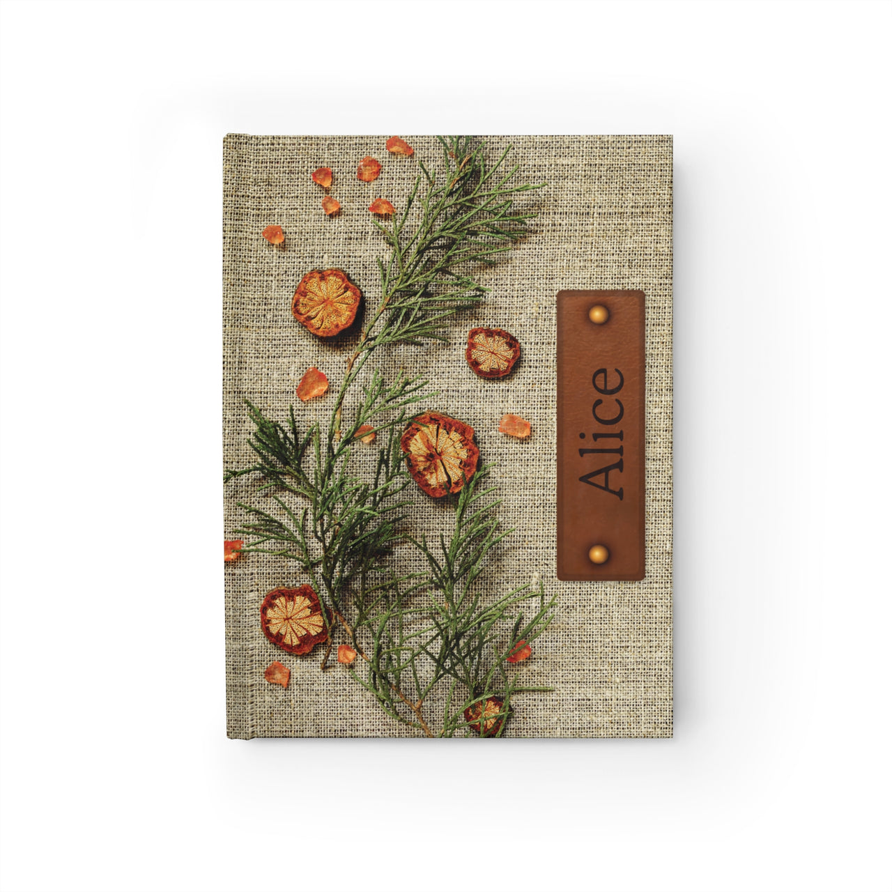 Wildflower Embroidery and Leather Name Plate All-Over-Print Hardcover Journal, Matte with Lined or Blank Pages, Luxury Look Printed Cover