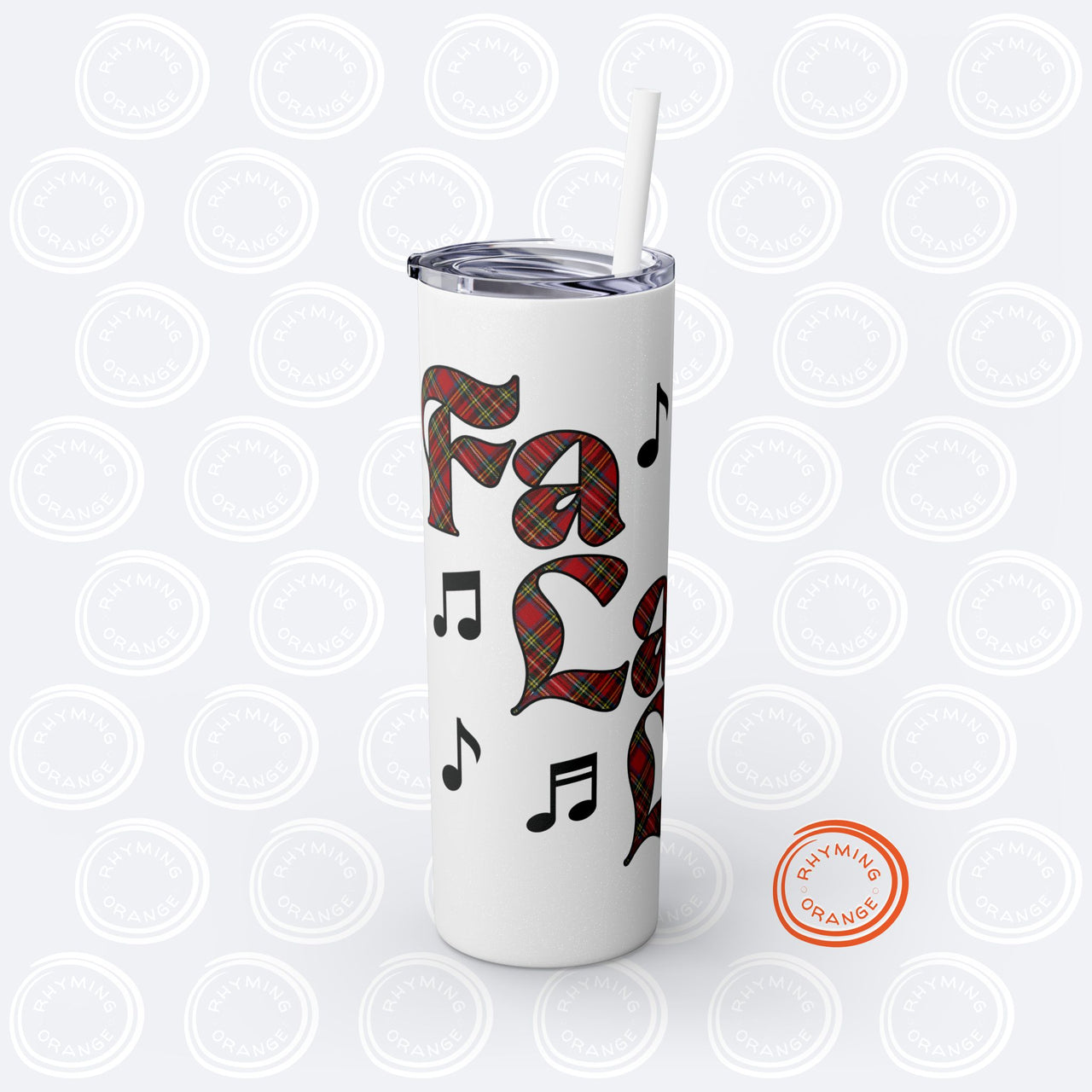 Personalized Holiday Music Insulated Tumbler, Custom "Fa La La" Coffee Tea 20 oz Skinny Tumbler with Straw, Christmas Song Mug