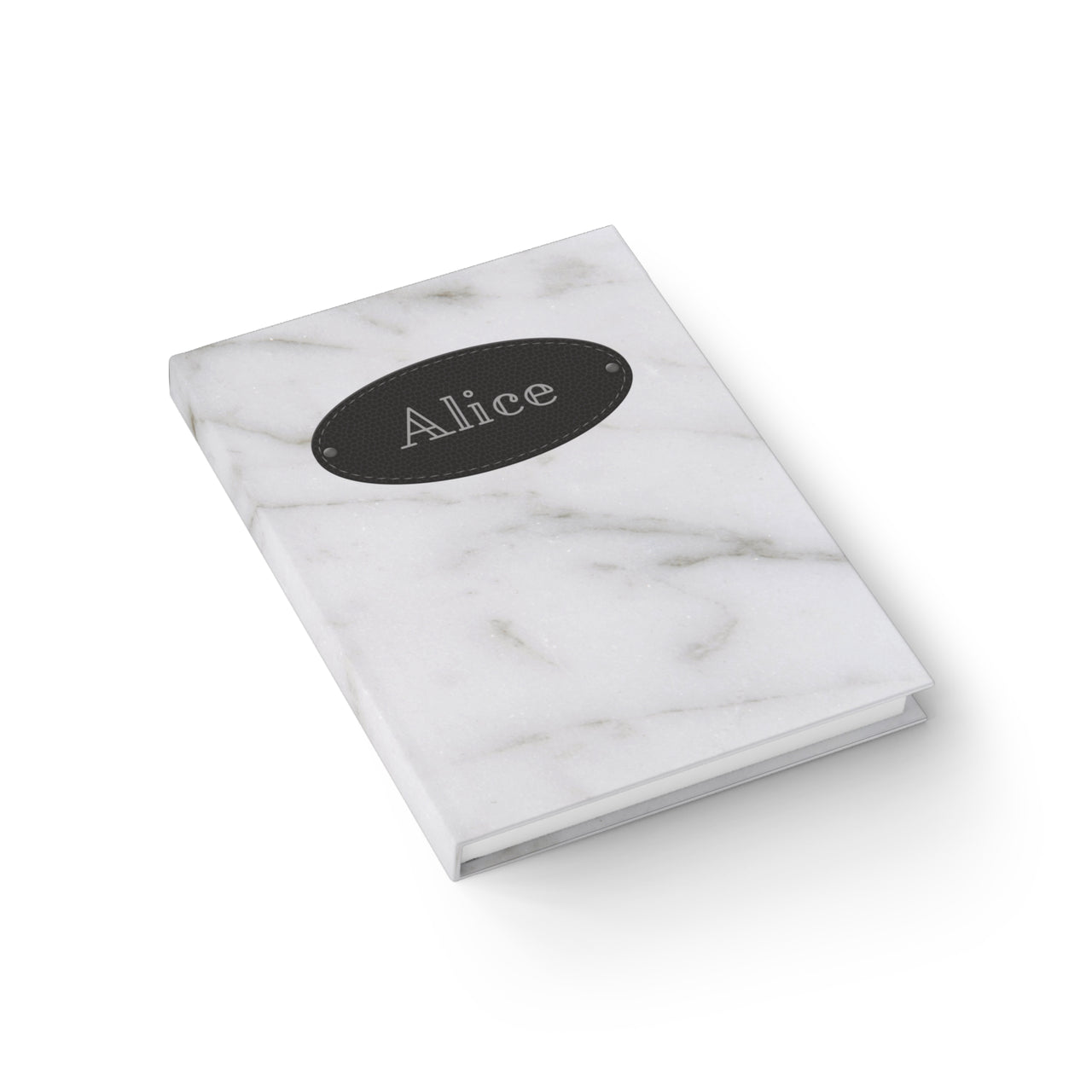 Marble and Leather Name Plate All-Over-Print Hardcover Journal, Matte with Lined or Blank Pages, Luxury Look Printed Cover