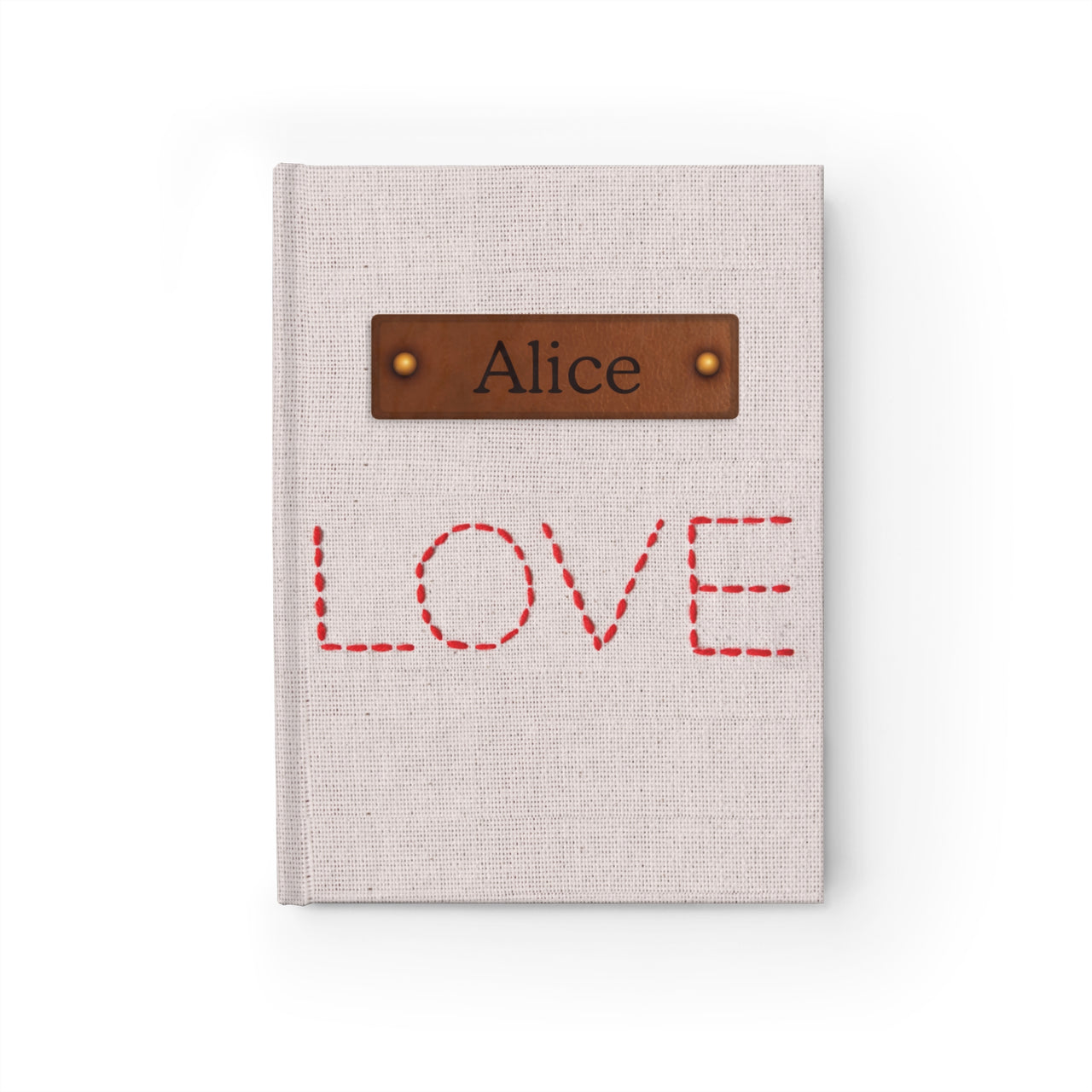 LOVE Embroidered and Leather Name Plate All-Over-Print Hardcover Journal, Matte with Lined or Blank Pages, Luxury Look Printed Cover