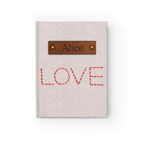 Thumbnail for LOVE Embroidered and Leather Name Plate All-Over-Print Hardcover Journal, Matte with Lined or Blank Pages, Luxury Look Printed Cover