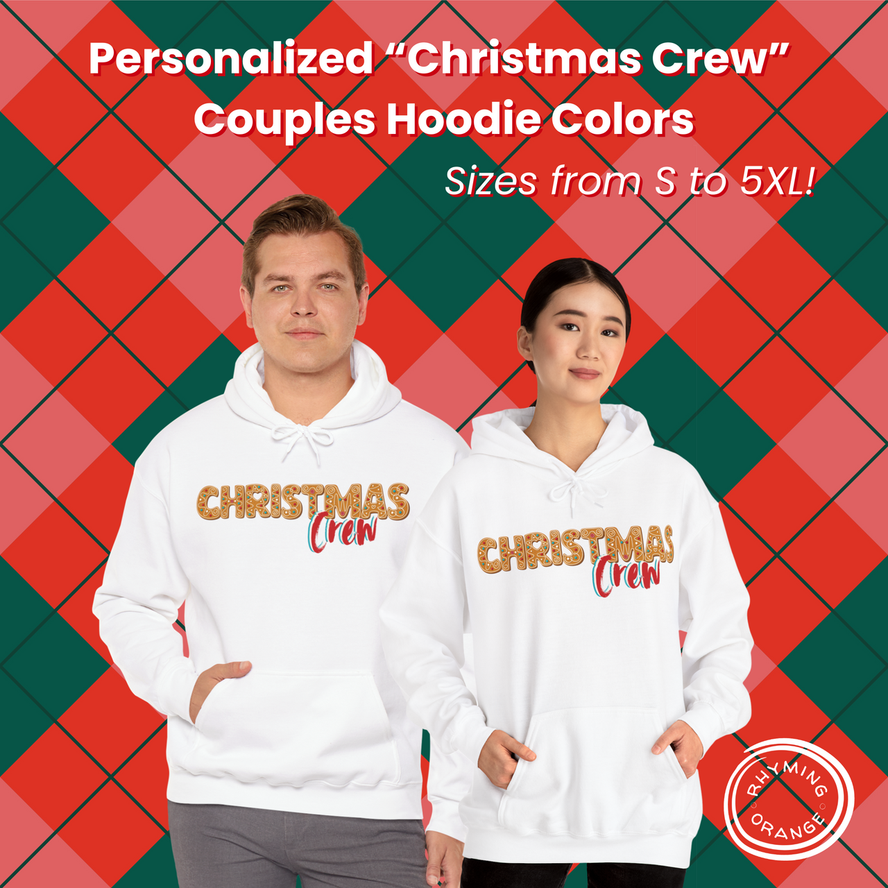 Personalized "Christmas Crew" Gingerbread Couple Shirts, Custom Holidays Hooded Sweatshirts Hoodies, Couples Matching Pajamas Outfits