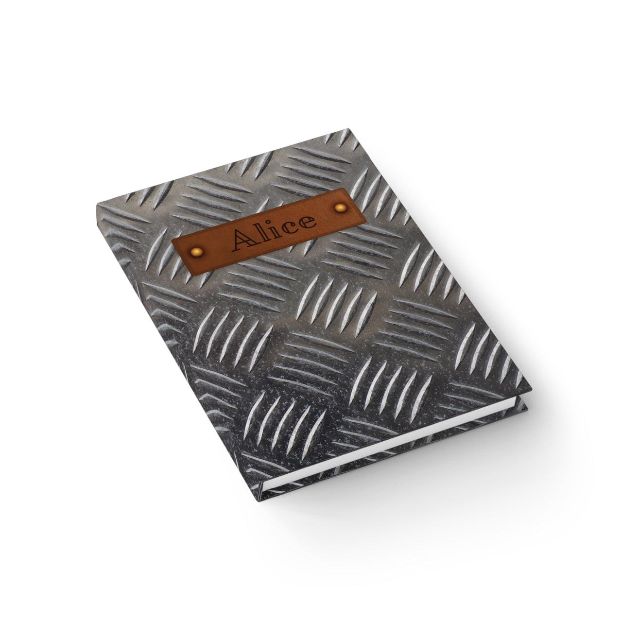 Metal and Leather Name Plate All-Over-Print Hardcover Journal Matte with Lined or Blank Pages, Luxury Look Printed Cover