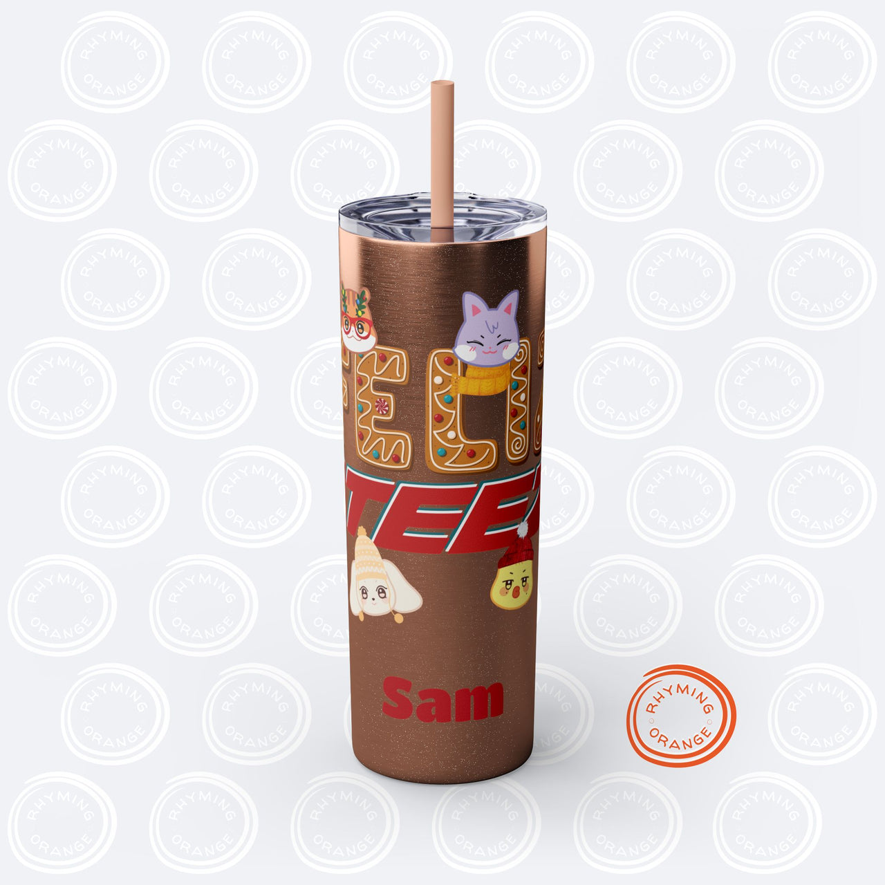 Personalized Ateez Holiday Tumbler, Custom Anniteez "Feliz Ateez" 20oz Skinny Tumbler with Straw, Kpop Insulated Mug Merch