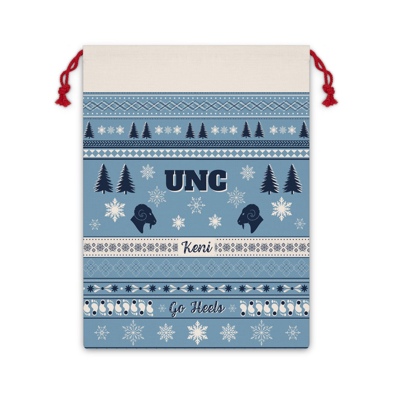 Personalized UNC Sweater Print Giant Santa Sack | Custom University of North Carolina Tar Heel Gift Bag