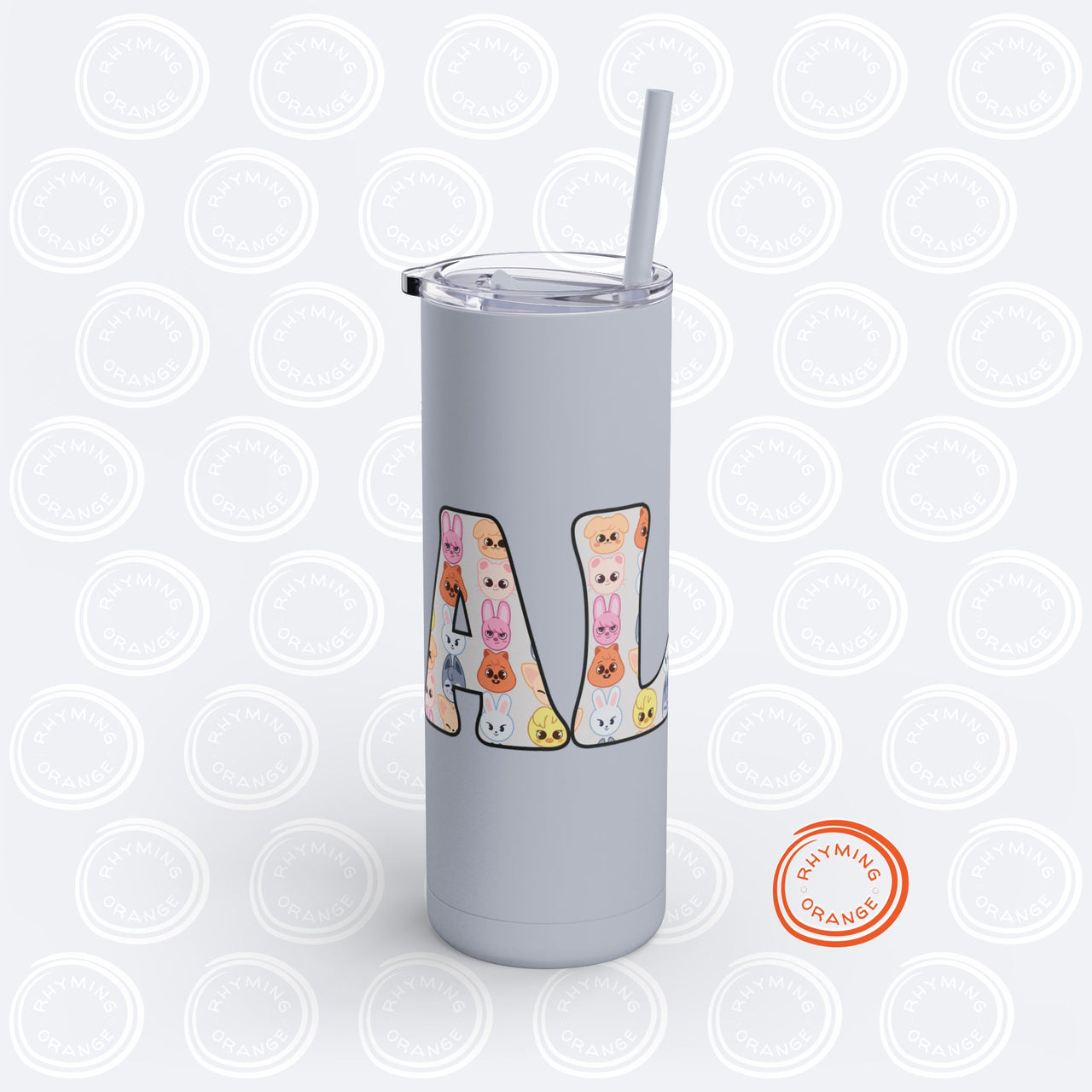 Personalized Stray Kids SKZoo Letters SKinny Tumbler, SKZ 20oz Custom Mug with Lid and Straw, StrayKids KPop Merch Bbokari BangChan Leebit