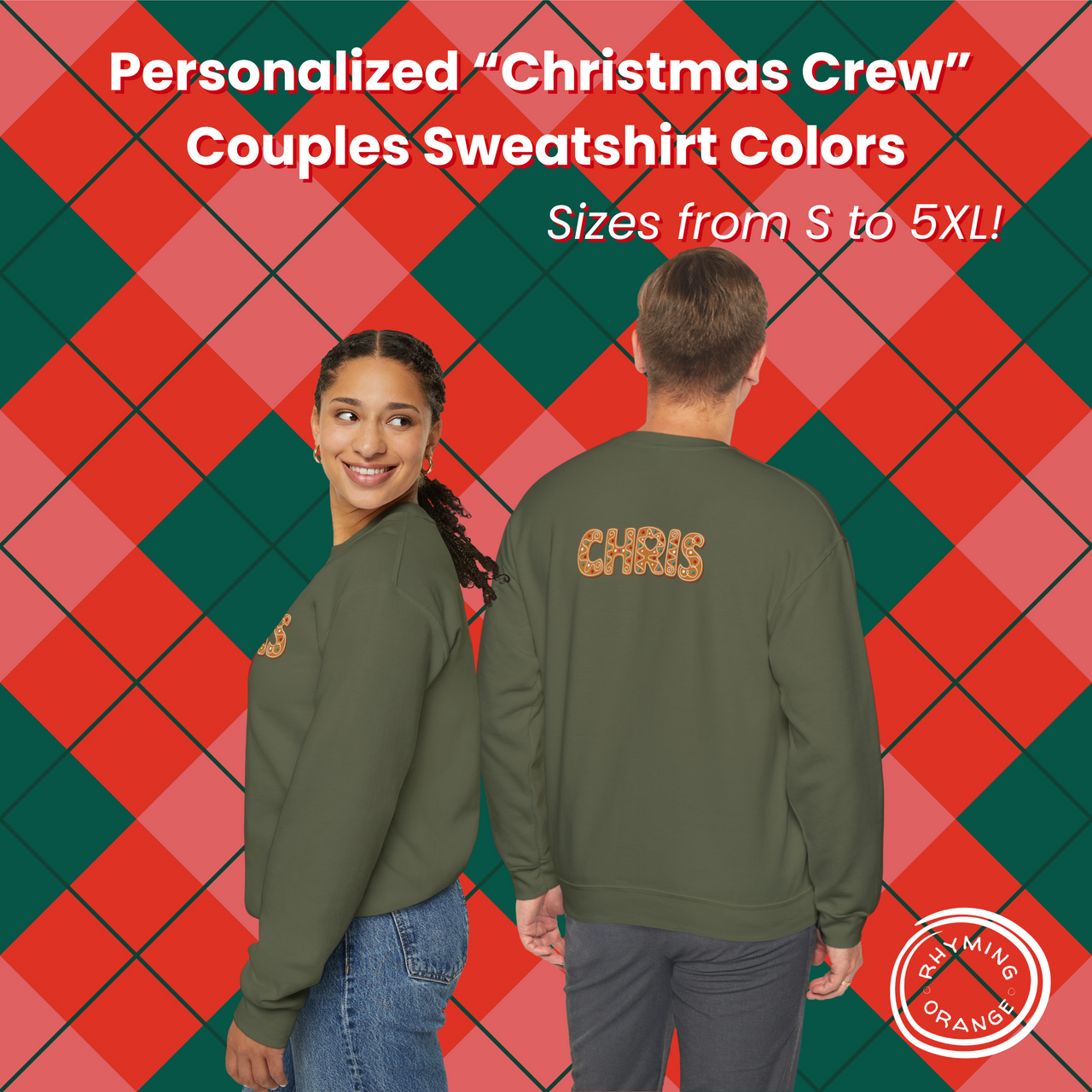 Personalized Christmas Crew Gingerbread Couples Sweatshirts, Custom Couples Holidays Shirts, Couple Matching PJs, Christmas Couple Pajamas