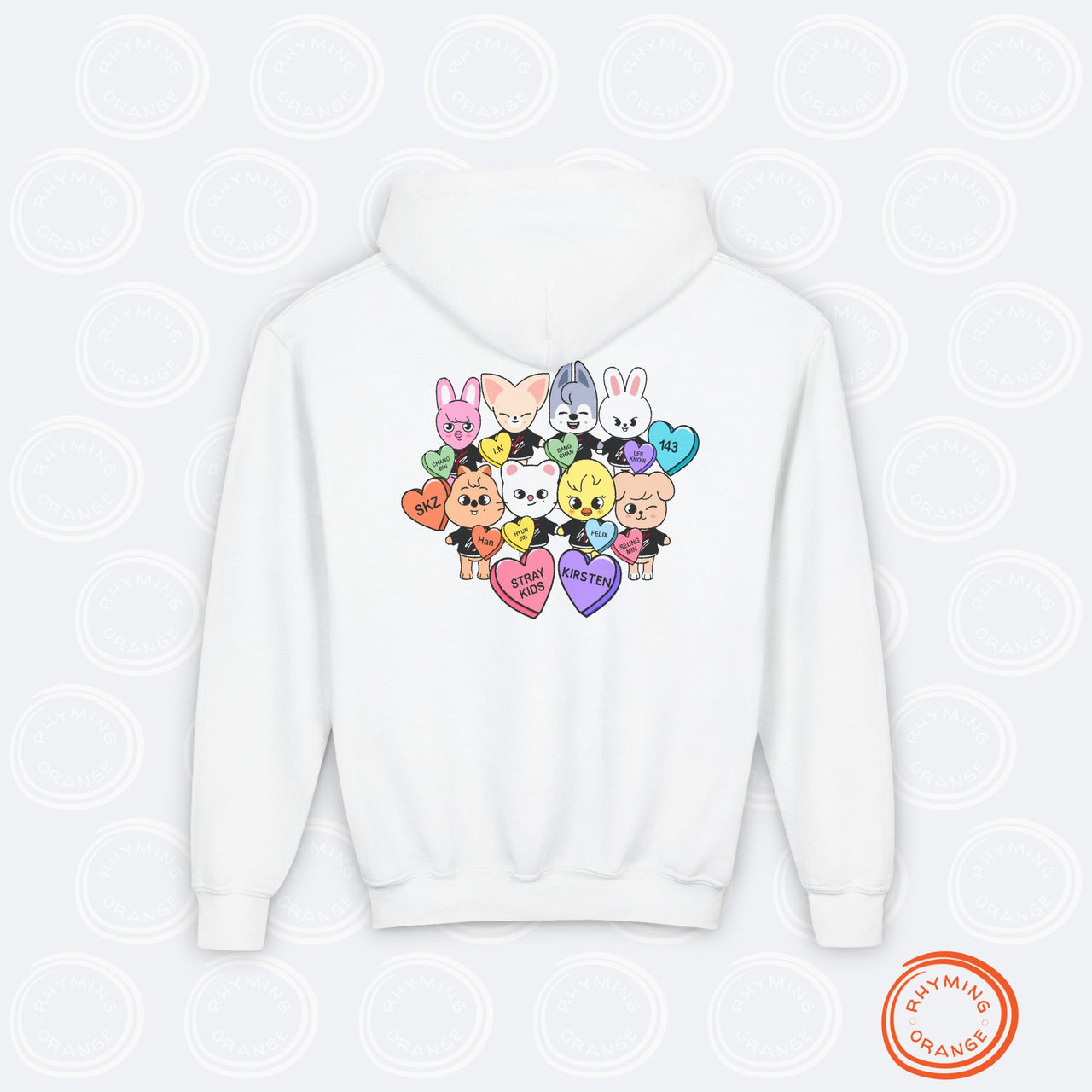 Personalized SKZoo Candy Hearts YOUTH Hoodie, Stray Kids Custom Valentine's Unisex Kids Sweatshirt, StrayKids SKZ KPop Children's Merch