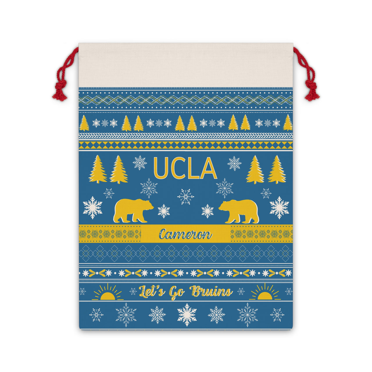 Personalized UCLA Bruins Sweater Print Giant Santa Sack Canvas Gift Bag