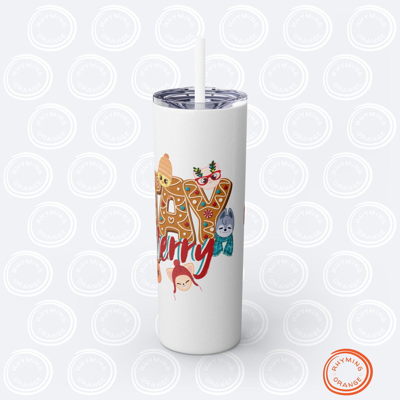 Personalized Stray Kids Holiday Tumbler, Custom SKZoo "STAY Merry" 20oz Skinny Tumbler with Straw, SKZ StrayKids Insulated Mug