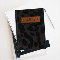 Thumbnail for Black Velvet Cheetah and Leather Name Plate All-Over-Print Hardcover Journal, Matte with Lined or Blank Pages, Luxury Look Printed Cover