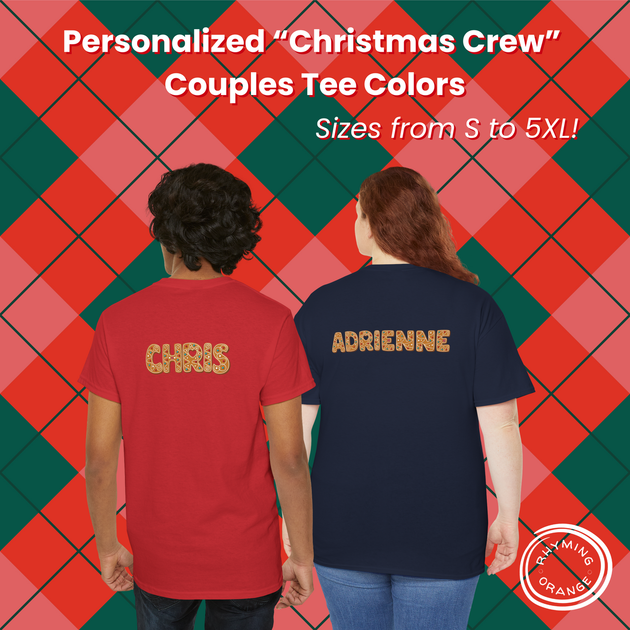 Personalized Christmas Crew Gingerbread Couples Tees, Custom Holidays Couple Tshirts, Matching Outfits Adult Shirt, Pair Pajamas PJs